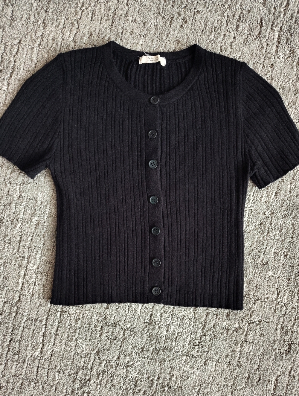 Black Ribbed Short Sleeve Cardigan